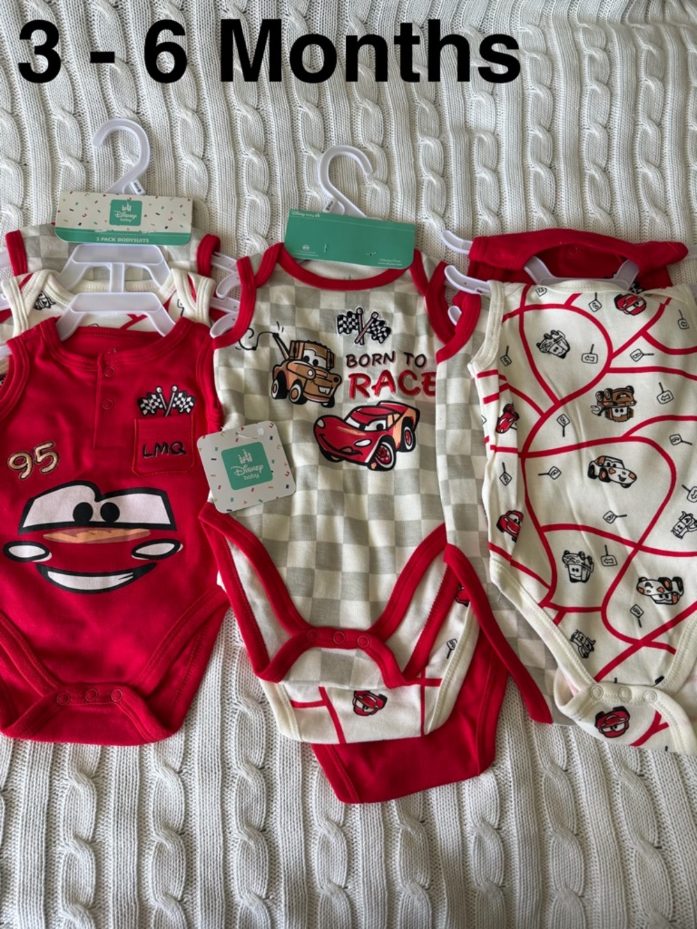 Disney Baby Cars Boys Onesie Set of 3 Sz 3 - 6 Mo NEW Lightning McQueen Boy Mom